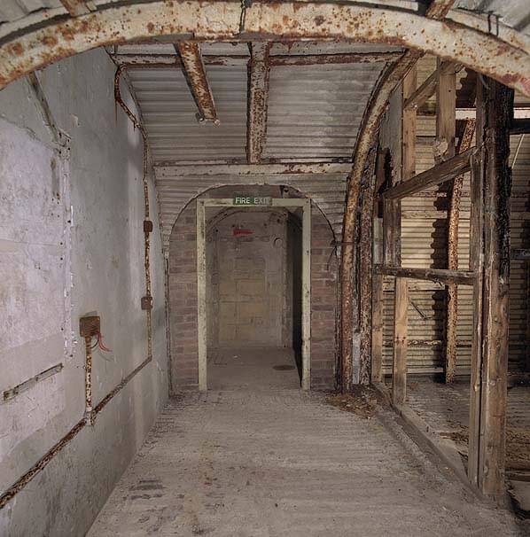 South end of east corridor looking towards south adit which is now blocked. The police keyboard room is on the right (Nick Catford)