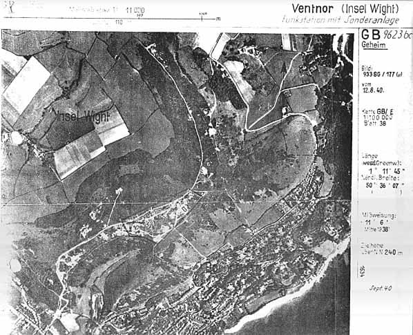 German aerial photograph from September 1940 showing RAF Ventnor has been selected as a target. The station is clearly visible in the centre of the picture on top of St. Boniface Down 