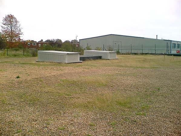 New ventilation shafts with the capped plant entrance between them. A trapdoor has been retained in the cap for emergency access into the bunker (Keith Ward)