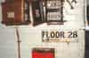 Sign pointing to Floor 28 near the bottom of the entrance stairs. Floor 28 was the surface building which is now demolished (Charles Brookson)