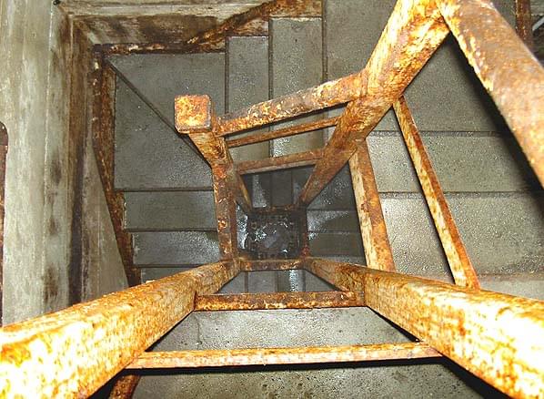 Spiral staircase down to the sub-basement (David Farrant)