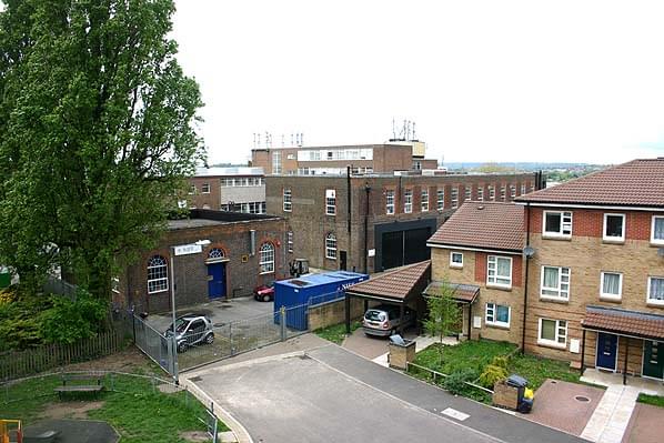 One of the buildings at the end of Flowers Close, that has now been put to industrial use as part of the Dollis Hill Industrial Estate. Seen from the fire escape of the main Post Office Research Station building (Nick Catford)