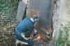 Having removed the first steel panel it was necessary to cut through the original door (Nick Catford)