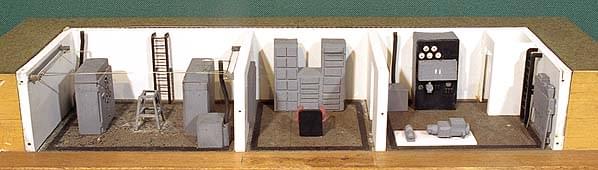 Model of an R7 bunker (at RAF Signals Museum, Henlow). The transmitter room is on the left, the rest room in the middle and the generator room on the right (Nick Catford)