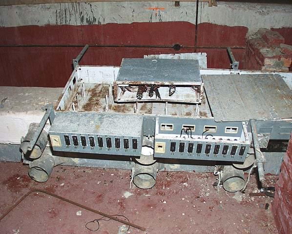 Connection sockets in underfloor cable trunking in the radar office (Robin Ware)