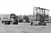 A typical mobile GCI installation. This is the transmitter aerial on its trailer. The cabin behind the aerial holds the two men who rotate the aerial in alignment with the receiving aerial which has a similar cabin. The Crossley tender to the left contains the transmitter.(this is not Sopley)