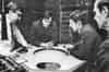 Plotting at Southern Radar using a 4776 console in 1972-73. Wing Commander Wood is seen on the far right (Brian Jones)