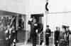 Final parade and closing ceremony in the old 2 level 'ops' room in the R3 bunker at RAF Sopley. 27th September 1974 (Brian Jones)