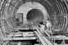 Construction of extension in 1952. 21' 2 1/2" diameter MDF chamber looking towards Furnival Street Shaft. Note opening for cables on left side (BT Archives)