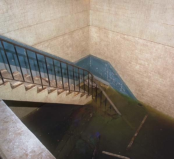 The main stairwell in 1996 - the highest point the water has reached (Nick Catford)