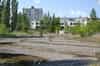 Pripyat central square. The building in the background is a 16 storey apartment block, one of the two tallest buildings in the town (Nick Catford)