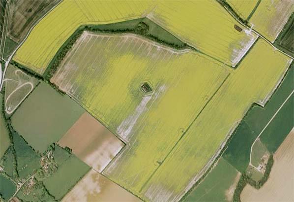 Aerial view of the divide station for the aerial ropeway at East Langdon. This building stands in the middle of an arable field and should not be accessed when crops are in the field and without permission 