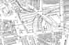 A 1:200 scale map from 1905 showing Crown Street goods station. the wapping tunnel is marked on the map as is the ventilation shaft marked as 'air shaft'