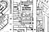 The Rathbone Street ventilation shaft shown on a 1:200 scale map from 1908. In common with the shaft at Myrtle street this one has had its tower demolished and been capped