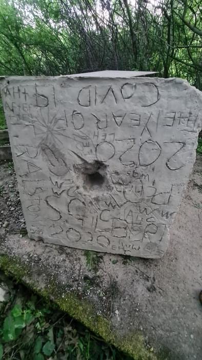 The post appears to have been filled with concrete. (Ewan Evans)