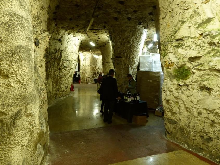 Typical passages in the 'old' mine. Now (2017) used for occasional wine tastings, the height of the passages shows how two levels were inserted in parts of the WWII factory. (Martin Dixon)