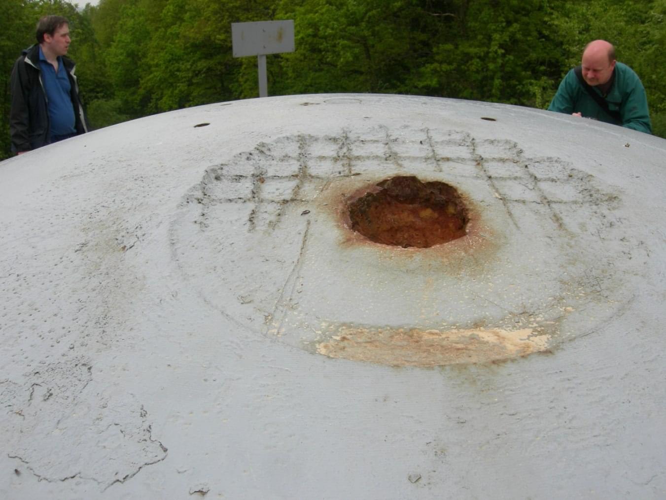 The signature of one of the shaped explosive charges used on Cupolas at Fort Eben-Emael (Martin Dixon)