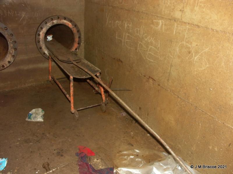 Inchindown Underground Oil Tanks  - gurney used for access to and from the tanks (J M Briscoe)