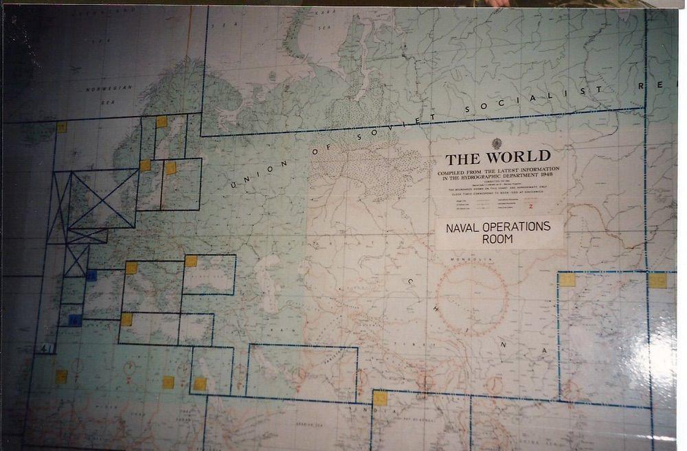 1948 naval operations wall map, shortly before demolition (Roger Newark - c.2001)