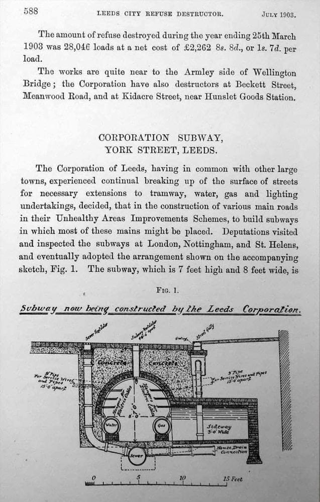 Illustration of subway cross-section (1903 - "Leeds City Refuse Destructor")