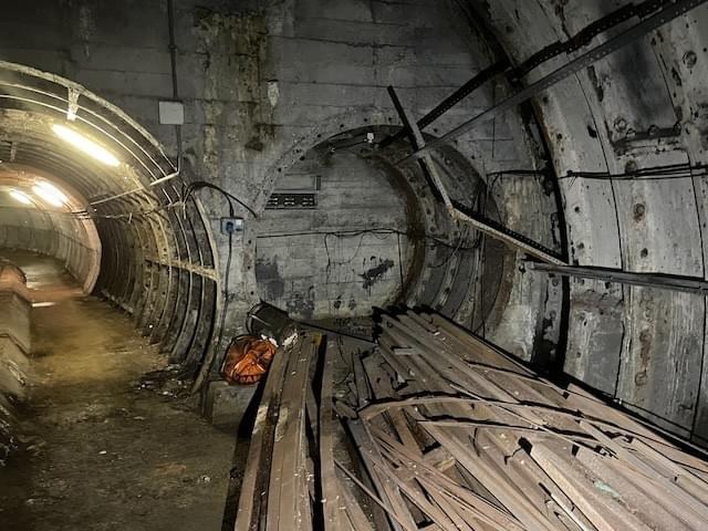 The northern side of the western end of Mount Pleasant station where track running in from the Paddington direction arrived. The stub tunnel was dug in preparation for a northward extension to Kings Cross that was never built. (Neil Iosson - 2024)