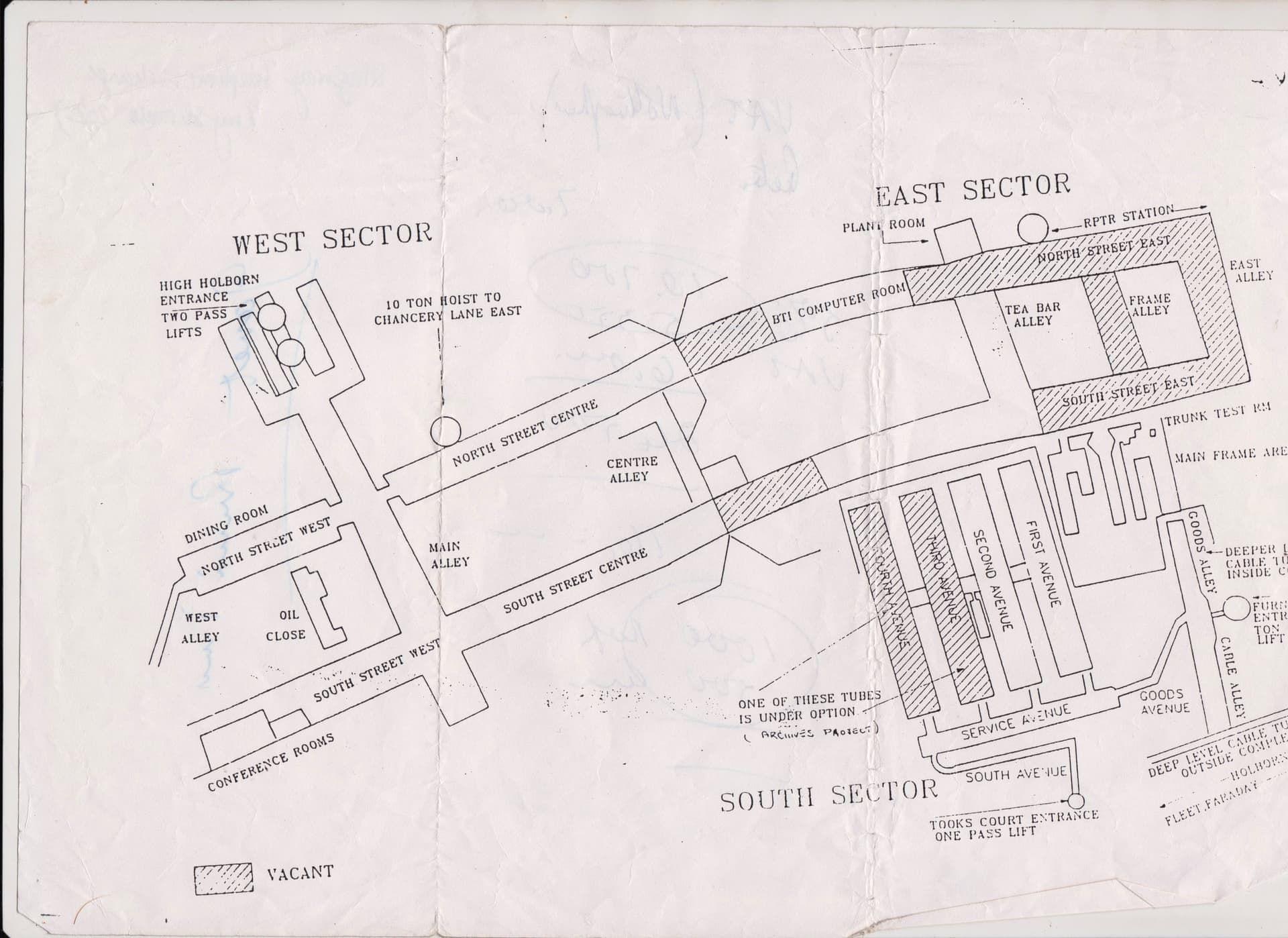 Kingsway Exchange Map - mid 1980s? (Submission  by Martin Howard (see report))