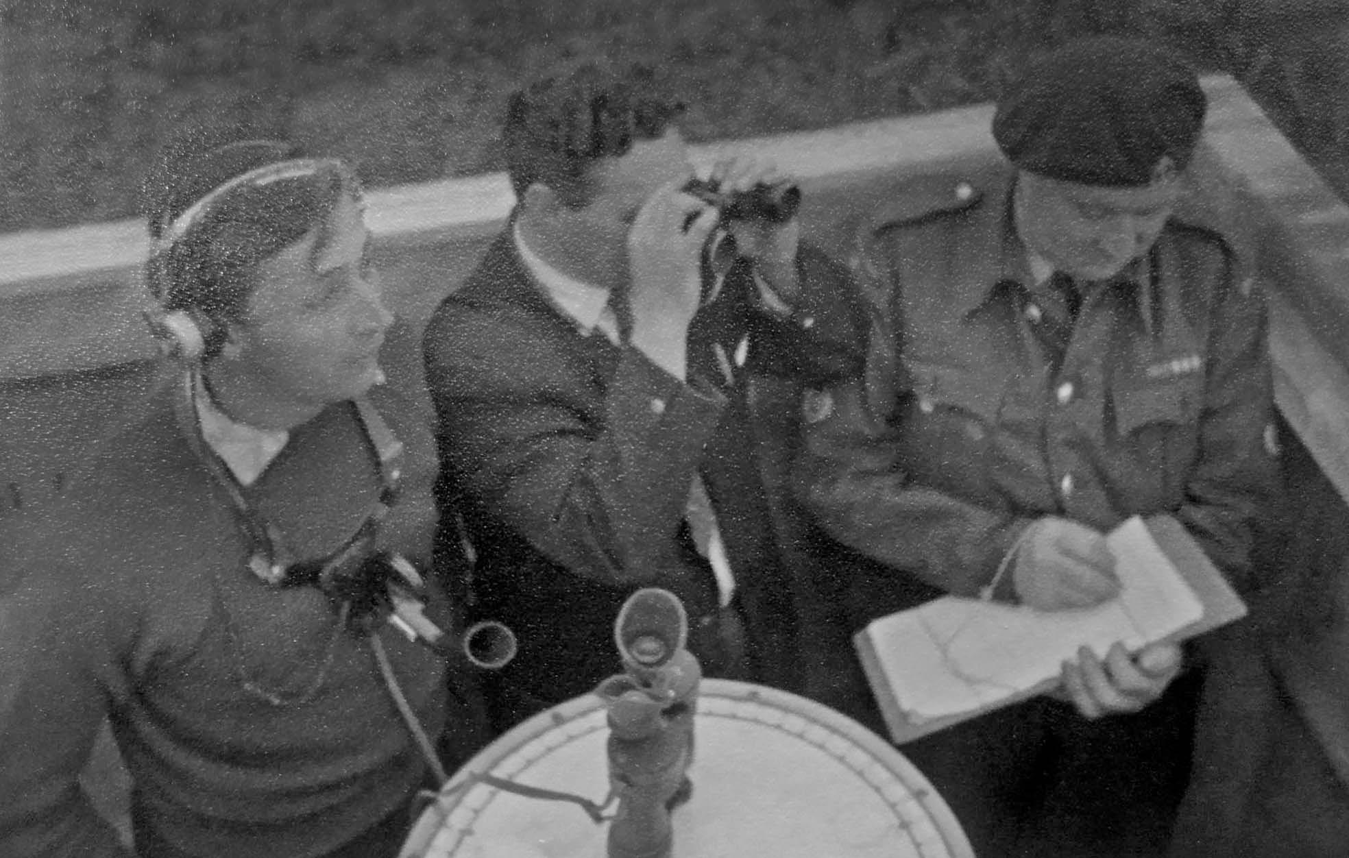 In the first picture the observer on the left (standing) is Chief Obs.  Careless who owned the ironmongers in Much Hadham. The leading observer with the toilet seat around his head is Patrick William Patmore ,who worked at Hodges Garage as a mechanic at the time. The second picture shows Leading Obs. Patmore doing some wiring. The third picture shows the Orlit with L - R Leading Obs. Patmore, Obs. Sitton (or Sutton) and Chief Obs Careless. They location of the fourth picture is unknown but it does show Much Hadham observers L - R Obs. Walter Beadle, Obs. Ernie Parker and Leading Obs. William Patmore.  The photos are from Val Russell né Patmore.  The pictures are all early 60s but as the underground post opened in May 1962 the first two must be after that date. (Nick Catford)