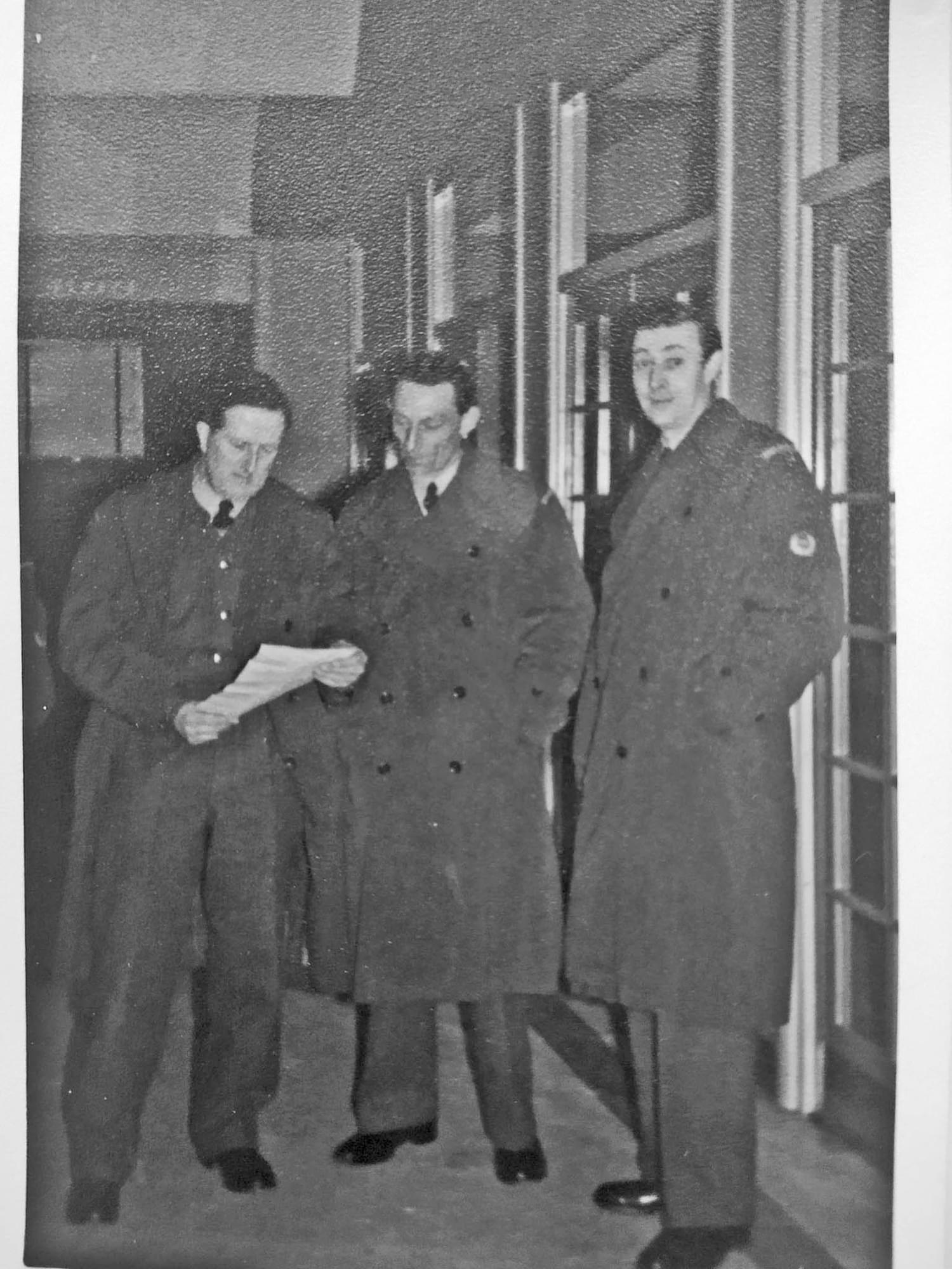 In the first picture the observer on the left (standing) is Chief Obs.  Careless who owned the ironmongers in Much Hadham. The leading observer with the toilet seat around his head is Patrick William Patmore ,who worked at Hodges Garage as a mechanic at the time. The second picture shows Leading Obs. Patmore doing some wiring. The third picture shows the Orlit with L - R Leading Obs. Patmore, Obs. Sitton (or Sutton) and Chief Obs Careless. They location of the fourth picture is unknown but it does show Much Hadham observers L - R Obs. Walter Beadle, Obs. Ernie Parker and Leading Obs. William Patmore.  The photos are from Val Russell né Patmore.  The pictures are all early 60s but as the underground post opened in May 1962 the first two must be after that date. (Nick Catford)